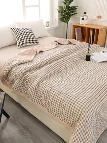 1pc Gingham Print Quilt, Modernist Fabric Bedspread For Summer - Multicolor - View 4