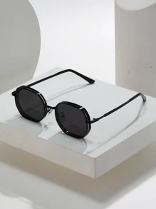 1pc Summer Men Metal Geometric Polygon Fashion Glasses, Fashion Street Style Glasses - Black, Gold, Silver, Brown, Suitable For All Seasons, Thick Frame With Ventilation Holes Designy2kfestival - 黑色 - 查看 1