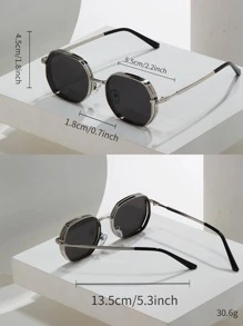 1pc Men Summer Metal Geometric Fashion Glasses, Outdoor Indoor Decorative Fashion Street Style Glasses, Black/Gold/Silver/Brown, All Season Suitable For Sunny Days, Thick Frame With Hexagon Ventilation Holes Design - 銀色 - 查看 4