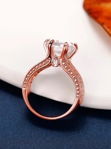 1枚时尚立方氧化锆戒指，女士结婚/订婚首饰，情人节礼物 - 玫瑰金 - 查看 8