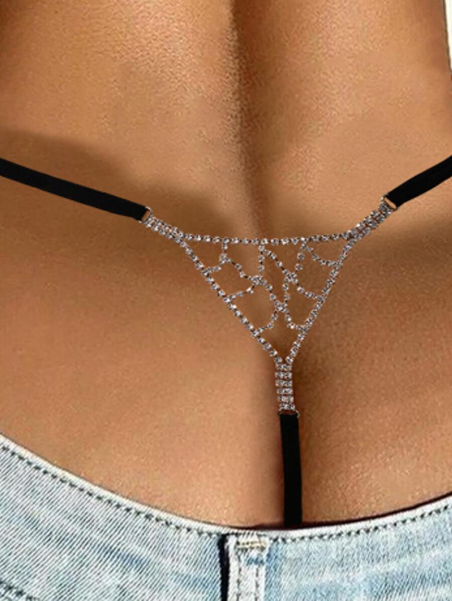 1 pieza Cadena para cuerpo de moda con diseño de diamante de imitación para mujeres para fiesta - Plateado - Ver 1