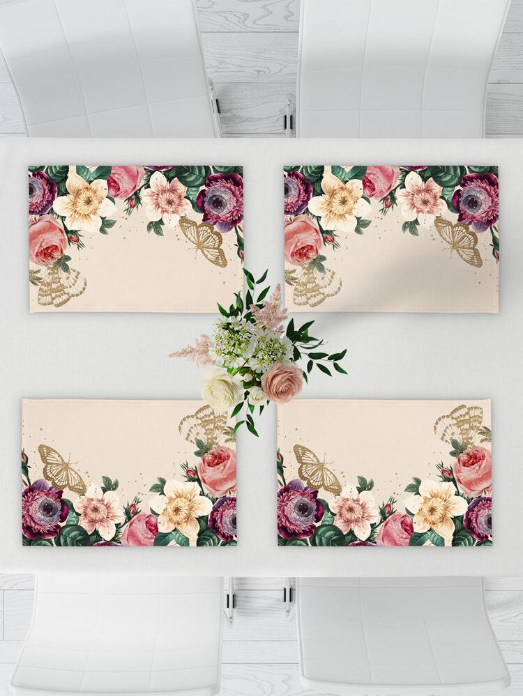 4pcs Flower Placemats, Butterfly Dinner Table Mats - Multicolor - View 2