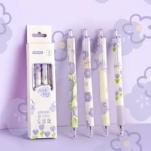 4 Chiếc Bút Gel Hoa Lãng Mạn Bộ In Hoa Đáng Yêu 0.5Mm Bi Mực Màu Đen Để Viết - Màu tím - Xem 1