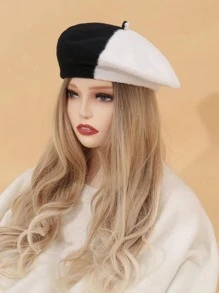 Two Tone Beret Hat Elegant,Summer,Beach,Holiday,Travel - Black and White - View 9