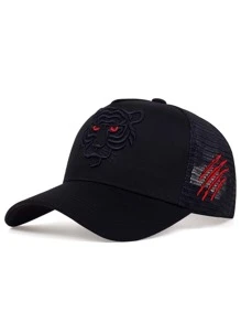 Gorra de camionero bordada con tigre para hombre de estilo callejero - Negro - Ver 1