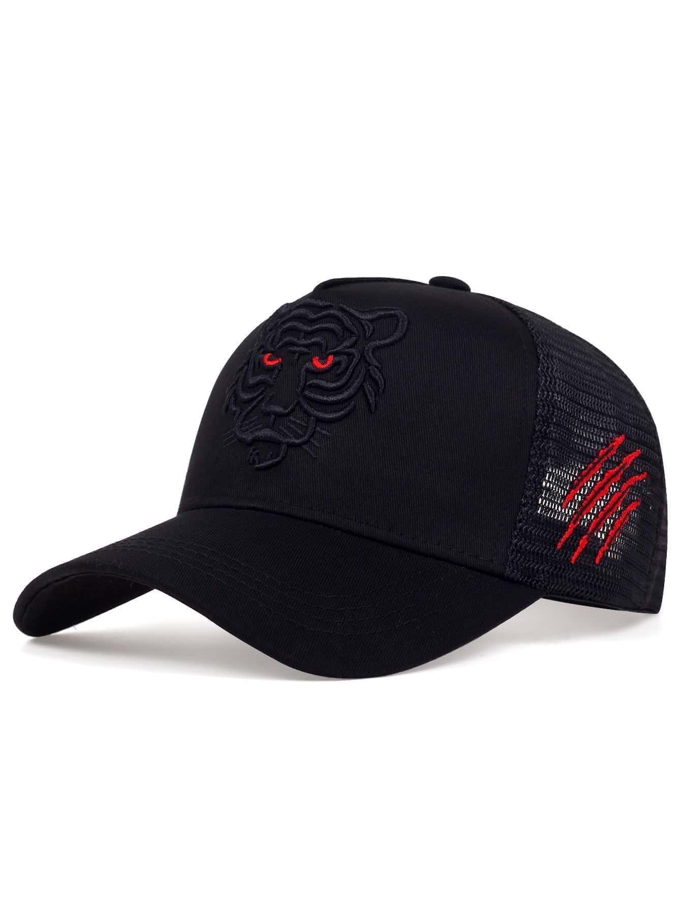 Gorra de camionero bordada con tigre para hombre de estilo callejero - Negro - Ver 1