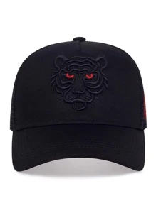Gorra de camionero bordada con tigre para hombre de estilo callejero - Negro - Ver 2