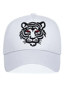男士老虎刺繡網眼棒球帽 - 白色 - 查看 2