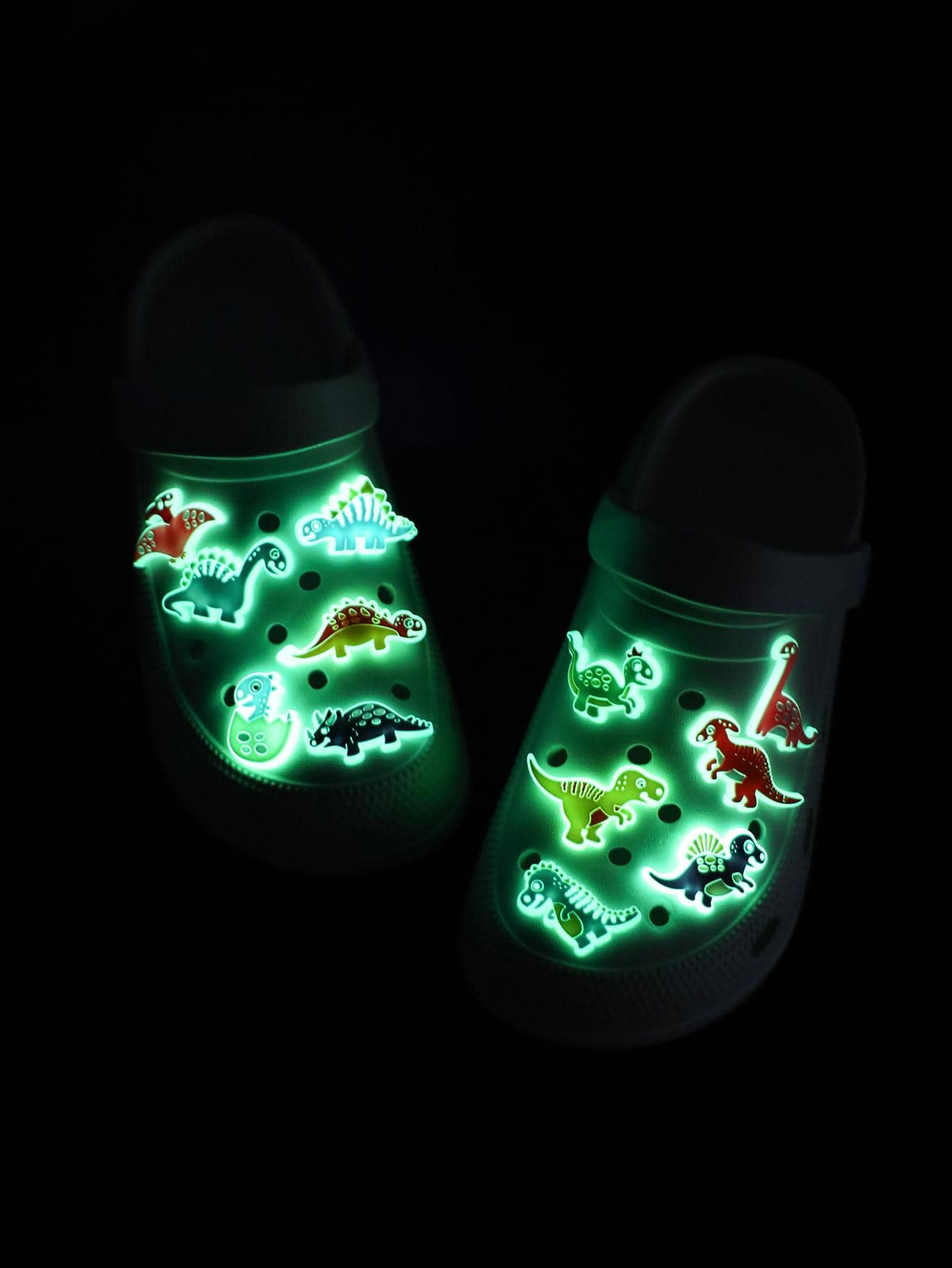 12pcs/set Cartoon Night Light Dinosaur Shoe Charms, Detachable