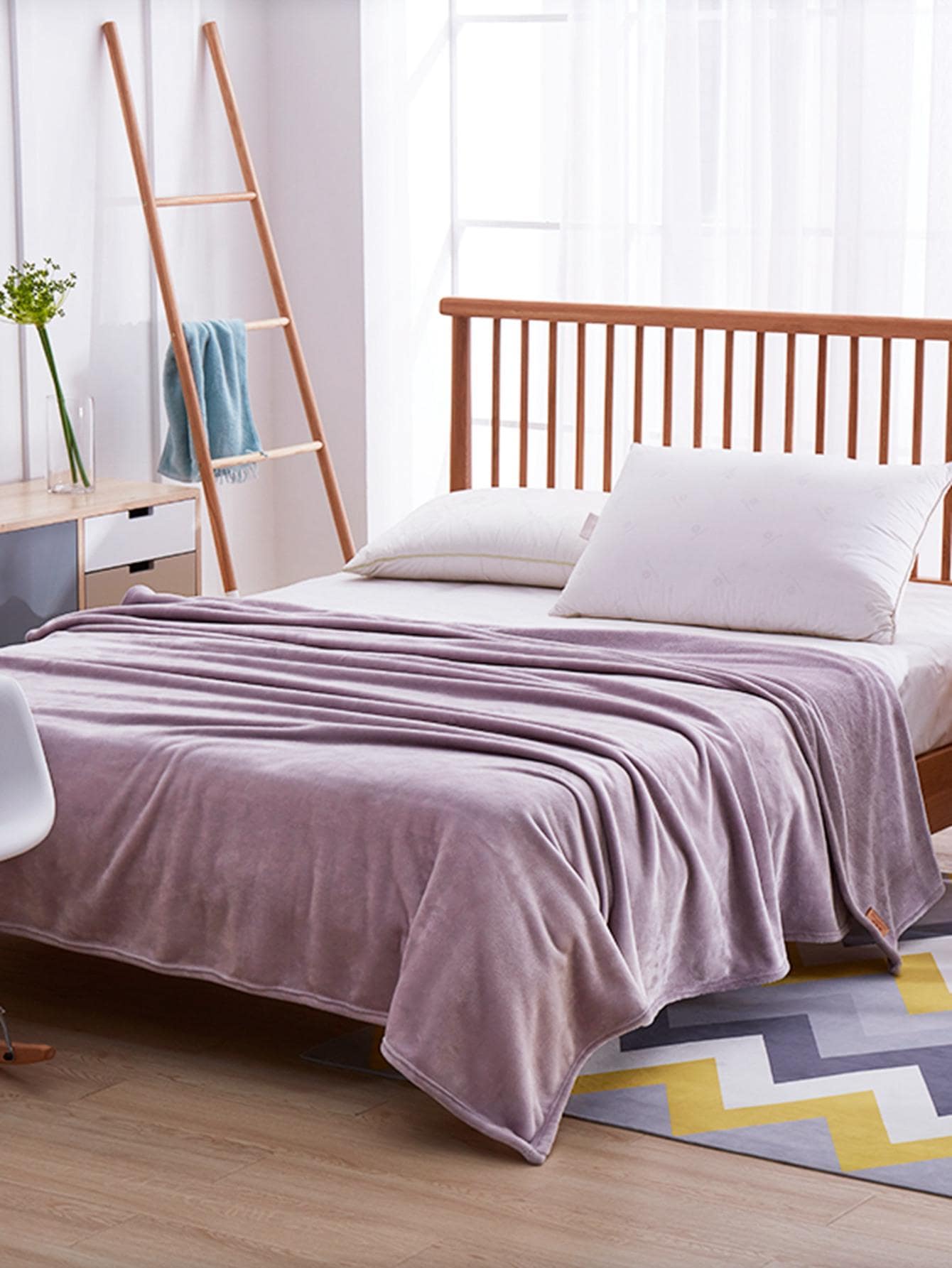 1入組淡紫色紫色極簡風格絨布床毯 - 淡紫色 - 查看 1