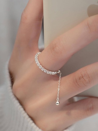 MODIAN Exquisite Cubic Zirconia & Ball Decor Sterling Silver Ring For Women For Gift