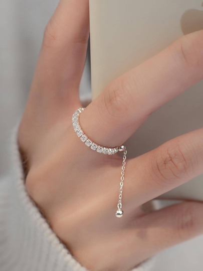 MODIAN Exquisite Cubic Zirconia & Ball Decor Sterling Silver Ring For Women For Gift