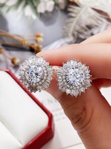 1 par de pendientes de botón con circonita cúbica de moda, regalo de joyería para mujeres en bodas, compromisos, aniversarios, fiestas, Día de San Valentín - Plateado - Ver 3