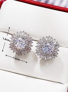 1 par de pendientes de botón con circonita cúbica de moda, regalo de joyería para mujeres en bodas, compromisos, aniversarios, fiestas, Día de San Valentín - Plateado - Ver 7