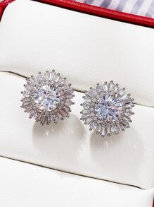 1 par de pendientes de botón con circonita cúbica de moda, regalo de joyería para mujeres en bodas, compromisos, aniversarios, fiestas, Día de San Valentín - Plateado - Ver 6