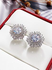 1 par de pendientes de botón con circonita cúbica de moda, regalo de joyería para mujeres en bodas, compromisos, aniversarios, fiestas, Día de San Valentín - Plateado - Ver 8
