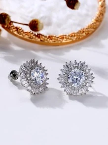 1 par de pendientes de botón con circonita cúbica de moda, regalo de joyería para mujeres en bodas, compromisos, aniversarios, fiestas, Día de San Valentín - Plateado - Ver 9