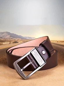 1入組男士標語圖案矩形扣飾休閒皮帶適用於日常生活 - 咖啡棕 - 查看 1