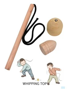 1入組木頭陀螺帶鞭子