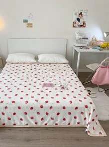 1入組草莓圖案可愛絨布床毯 - 彩色 - 查看 2