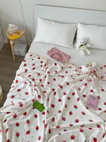 1入組草莓圖案可愛絨布床毯 - 彩色 - 查看 3
