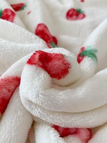 1入組草莓圖案可愛絨布床毯 - 彩色 - 查看 4