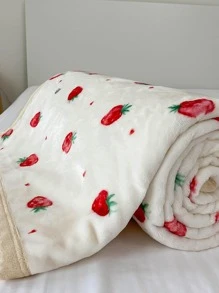 1入組草莓圖案可愛絨布床毯 - 彩色 - 查看 6