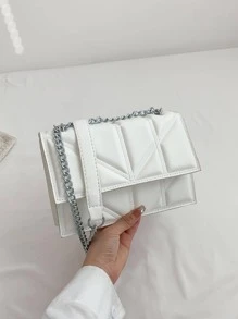 壓花細節翻蓋方包白色PU皮革極簡 - 白色 - 查看 11