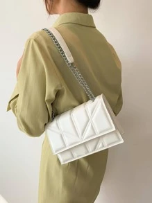 壓花細節翻蓋方包白色PU皮革極簡 - 白色 - 查看 6