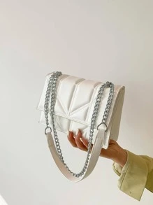 壓花細節翻蓋方包白色PU皮革極簡 - 白色 - 查看 4