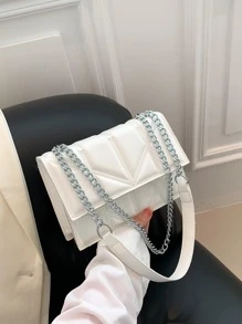 壓花細節翻蓋方包白色PU皮革極簡 - 白色 - 查看 9