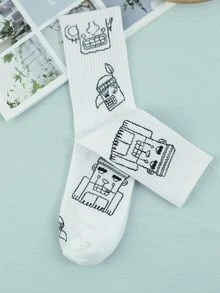 1 Đôi Nữ Hình Đồ Họa Thường Ngày Thủy Thủ Đoàn Tất Cho Cuộc Sống Hàng Ngày - Đen và trắng - Xem 3