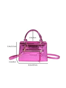 Bolsa cuadrada mini de color metálico con cocodrilo en relieve miedoso - Rosa Fucsia - Ver 2