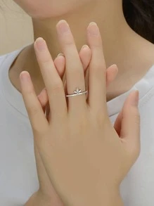 Nhẫn bạc trang trí bằng đá khối Zirconia - Bạc - Xem 3