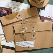 20pcs Retro Kraft Paper Envelope A5 Size Wallet Type White Strap Material File Storage Bag Gift - Apricot - View 2