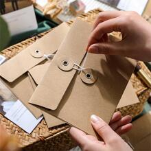20pcs Retro Kraft Paper Envelope A5 Size Wallet Type White Strap Material File Storage Bag Gift - Apricot - View 3