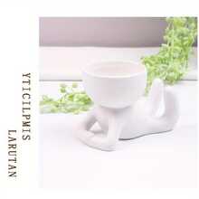 1入組陶瓷製品植物創意人物設計花盆適用於家庭 - 白色 - 查看 5