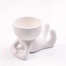 1入組陶瓷製品植物創意人物設計花盆適用於家庭 - 白色 - 查看 2