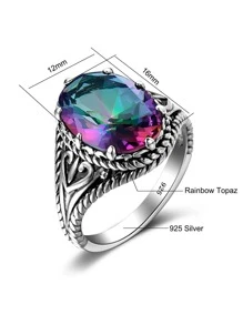 1入組精美綫圈細節方晶鋯石裝飾純銀圓環適合女士適合派對 - 彩色 - 查看 5