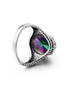 1入組精美綫圈細節方晶鋯石裝飾純銀圓環適合女士適合派對 - 彩色 - 查看 3