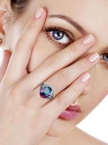 1入組精美綫圈細節方晶鋯石裝飾純銀圓環適合女士適合派對 - 彩色 - 查看 4