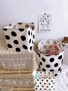 1入組波點圖案洗衣籃 - 黑與白 - 查看 1