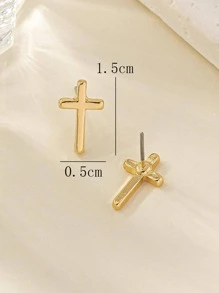 Cross Decor Stud Earrings - Yellow Gold - View 5
