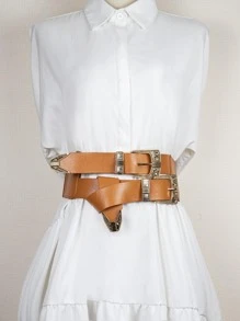 Phụ nữ kết cấu khóa vuông thắt lưng phương Tây cổ điển để trang trí trang phục - Lạc đà - Xem 1