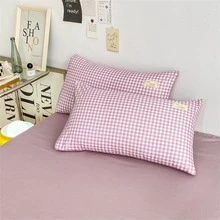 1set New Plaid Solid Color Double Spelling Bed Sheet Set, Home Comforter, Student Dormitory - Violet Purple - View 5