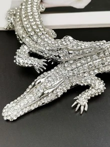 1set Bold Fashionable Double Alligator Collar Necklace With Full Rhinestone Decoration