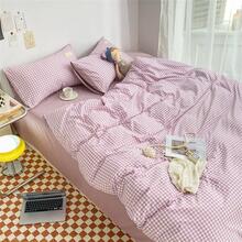 1set New Plaid Solid Color Double Spelling Bed Sheet Set, Home Comforter, Student Dormitory - Violet Purple - View 2