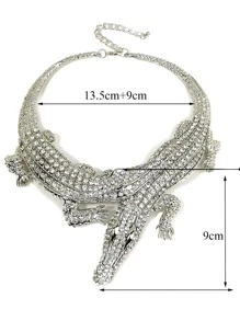 1set Bold Fashionable Double Alligator Collar Necklace With Full Rhinestone Decoration