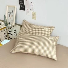 1 Set New Plaid Solid Color Double Spelling Bed Sheet Set, Home Comforter, Student Dormitory - Beige - View 6