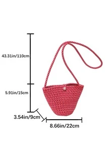 Faux Pearl Decor Straw Bag For Vacation - Hot Pink - View 9